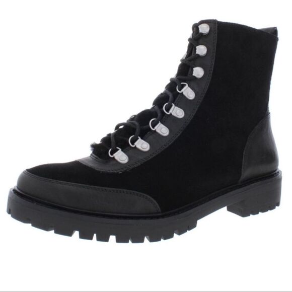 Lucky Brand Iliana Boots Size 8.5 Black Suede Wool Lace Up Combat Boots - Picture 1 of 10